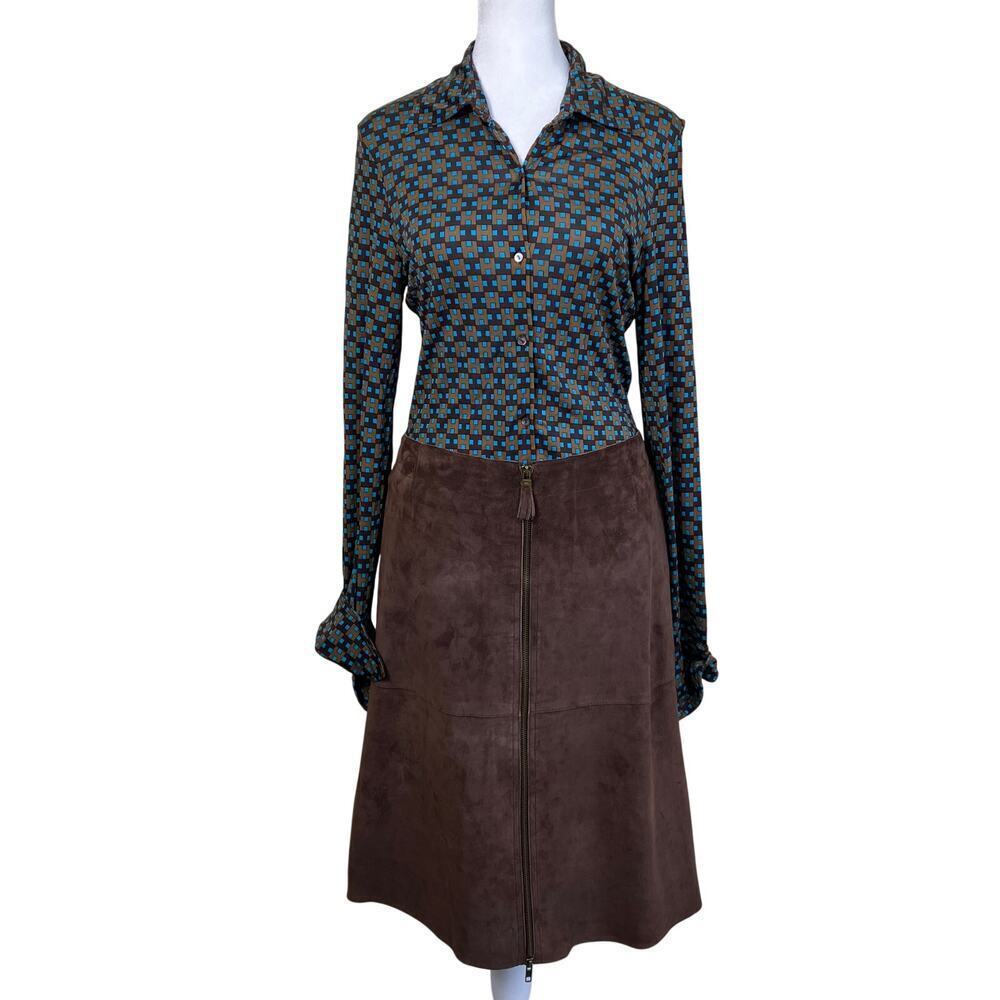 Hérion 100% Silk Retro Printed Luxorious Button-down Shirt Blouse Flared Cuff